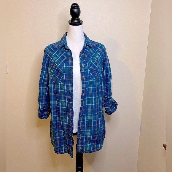Duluth Trading Women’s Blue Oversized Plaid Flannel Shirt Size Small **EUC** - Picture 1 of 14